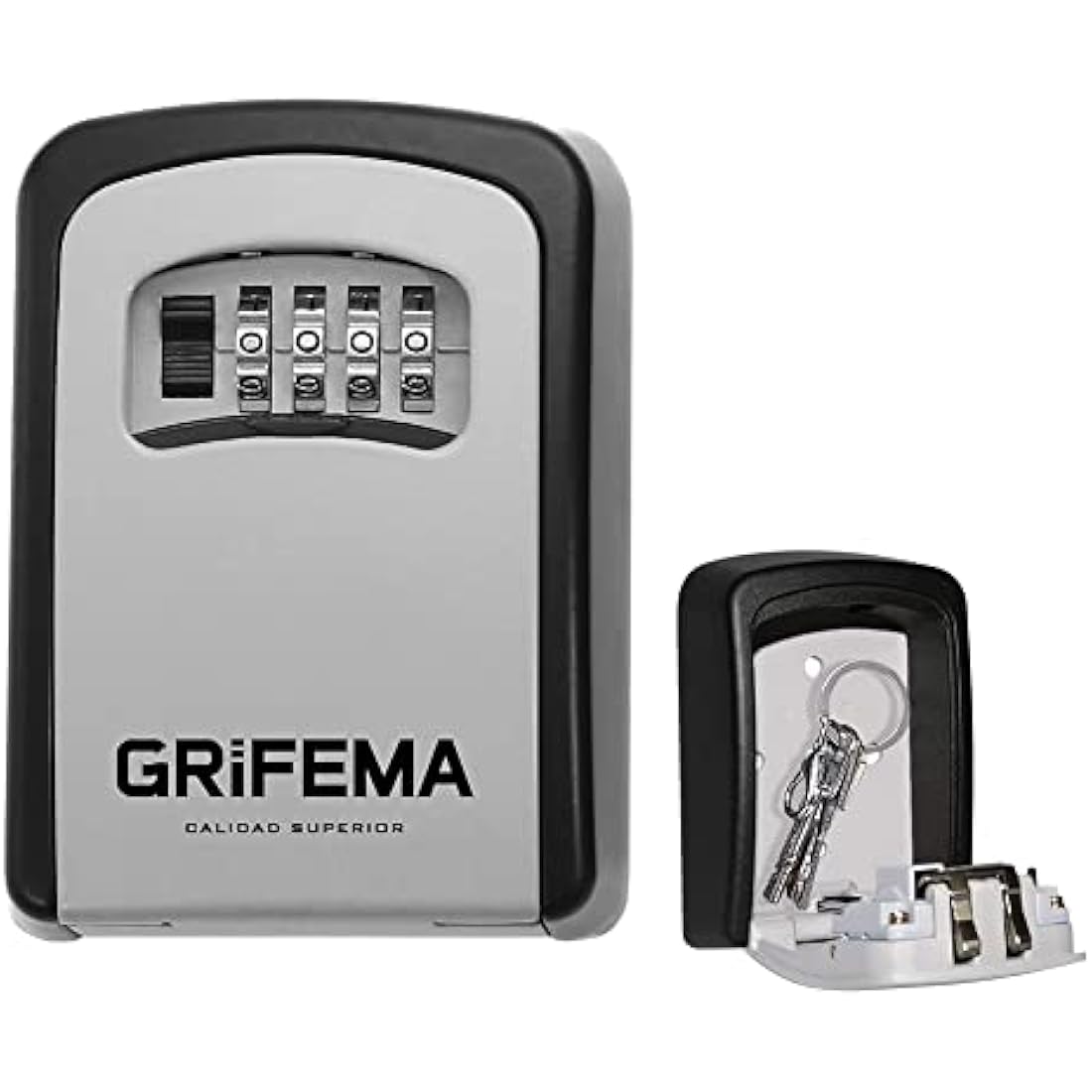 GRIFEMA GA1003 Key Safe Wall Mounted, Large Capacity Key Lock Box Outdoor,Waterproof Key Safe Box with 4 Digit Combination, Key Lock Cabinet for Spare House Keys, With Slide Cover, Gray, Medium Size
