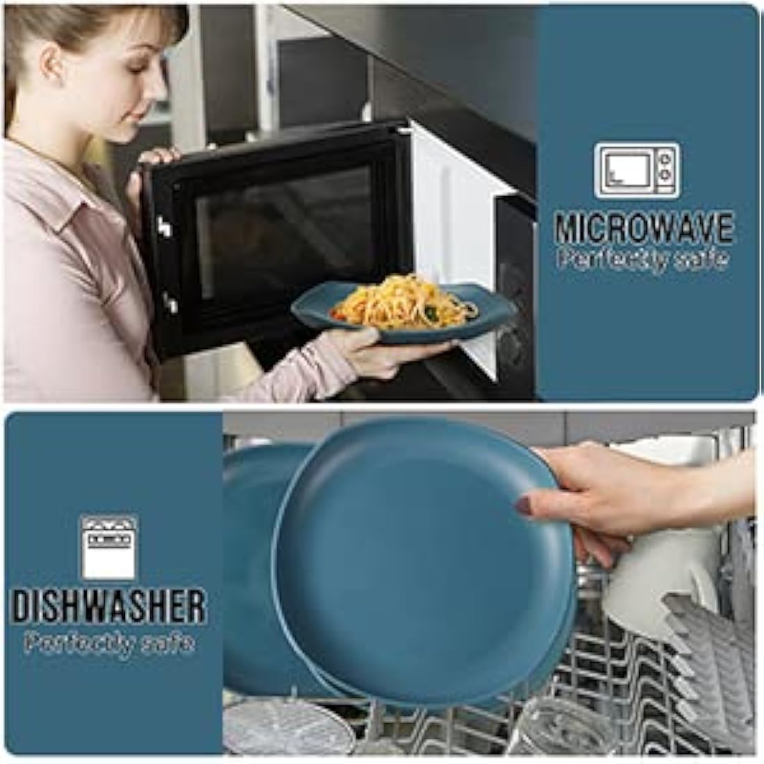 Greentainer Unbreakable Lightweight Dinnerware Sets, Plastic Dinner Set, 4 Dining Plates, 4 Bowls, 4 Cups, Microwave and Dishwasher Safe, Camping Tableware for Kids and Adults, Service for 4(Blue)