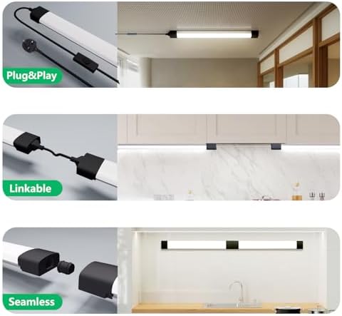 Amdelne 6000k Led Batten Light, 5FT, 45W Plug in Ceiling Light, IP65 Led Ceiling Strip Lights for Workshop, Office, Bedroom, Living Room, Wall, Kitchen, Shed, Outdoor (Black)