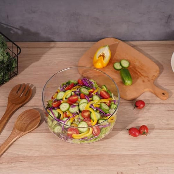 NiHome 123oz/3.6L Large Glass Trifle Bowl with Elegant Acacia Wood Stand, Versatile Serving Dish for Cakes, Salads, Desserts, Stylish Display for Parties, Weddings, Special Occasions