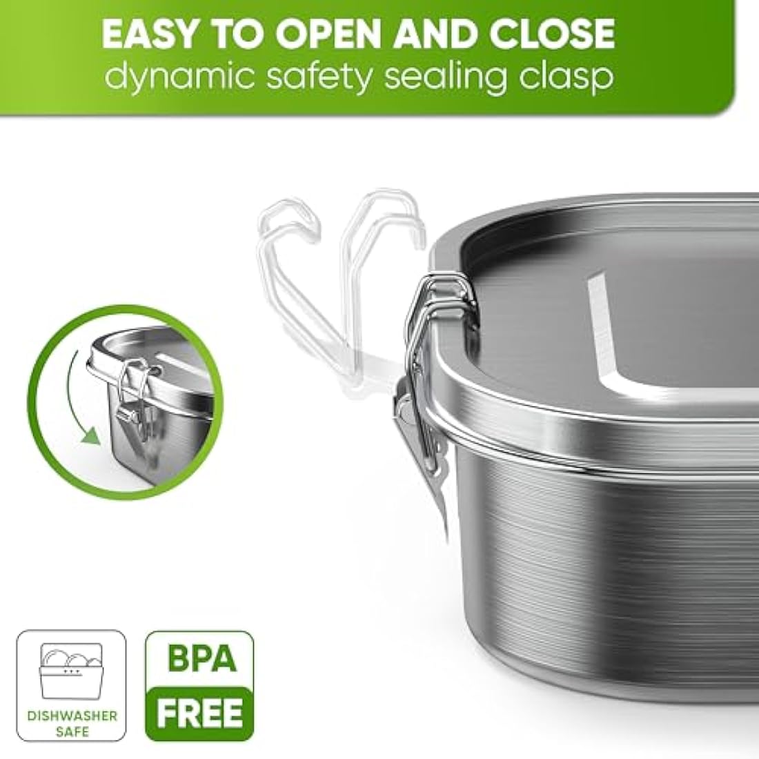 Blockhütte Stainless Steel Lunch Box for Kids and Adults I 1200ml Metal Lunch Box I Metal Bento Boxes with 2 Movable Dividers – Leakproof Lunchbox – Stainless Steel Bento Box with Spare Seal