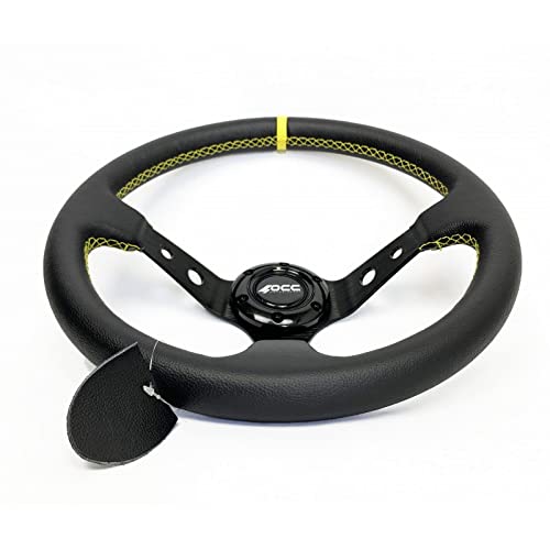 OCC MOTORSPORT OFFSET STEERING WHEEL CLASSIC MODEL PERFORATED LEATHER WITH BLACK ARMS - 90 MM FULL DISH WHEEL - 350MM (14 INCH)