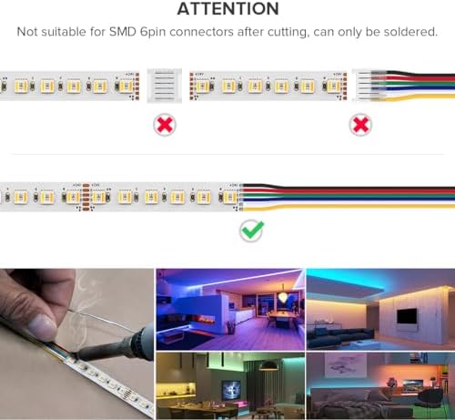BTF-LIGHTING 5in1 RGBCCT 5050 5M 96LEDs/m 480LEDs RGB+Cold White+Warm White LED Strip DC24V Ip65 Waterproof White PCB 5 Colour in 1 LED for Room Home Decoration(Strip Only)