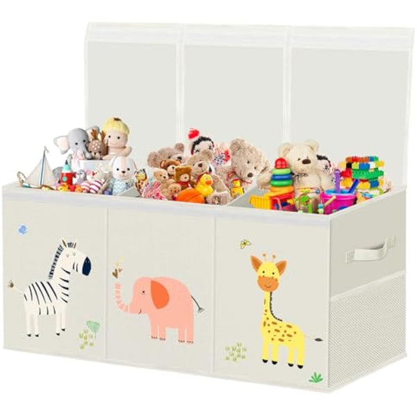 Extra Large Toy Box Storage for Boys Girls - Collapsible Toy Chest Organizer for Kids,Toy Bin Container with Lid and Handles for Clothes,Blanket,Nursery,Playroom,Bedroom,Stuffed Animals,Quilt(Beige)