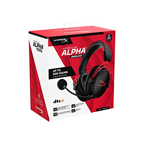 HyperX Cloud Alpha Wireless - Gaming Headset for PC, 300-hour battery life, DTS Headphone:X Spatial Audio, Memory foam, Dual Chamber Drivers, Noise-cancelling mic, Durable aluminium frame