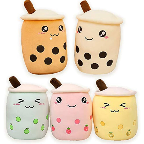 AMOZO Cute Cartoon Boba Milk Tea Soft Plush Doll, Giant Boba Bubble Plushie Stuffed Tea Cup Pillow Gift Toys(Beige,24cm)