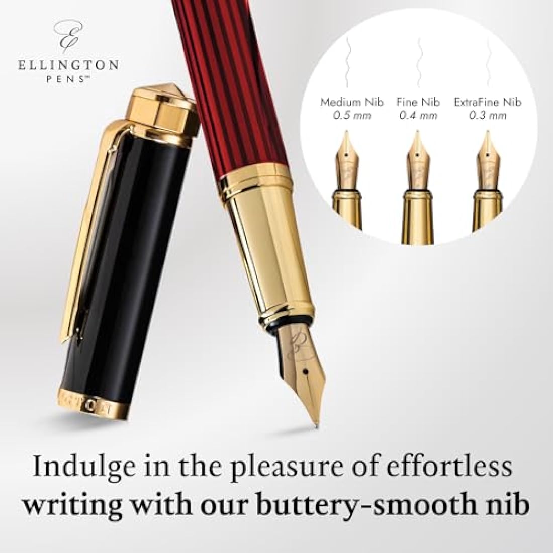 Ellington Pens Luxury Fountain Pen Set- Fountain Pens for Writing - Smooth Nib - Includes Refillable Ink Converter, 3 Ink Cartridges [2 Black & 1 Blue], Gift Box - Elegant Calligraphy