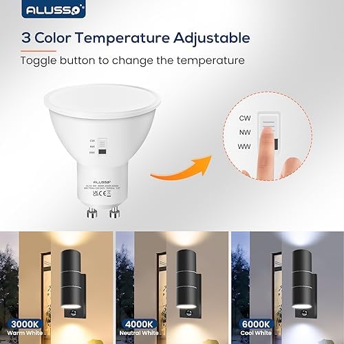 ALUSSO Motion Sensor Outdoor Wall Lights IP65, Stainless Steel Up Down Lights 3000K/4000K/6000K Selectable, 2x 8W GU10 Bulb Included,Outside Security Lights Mains Powered Sconce Wall Mounted for Porch