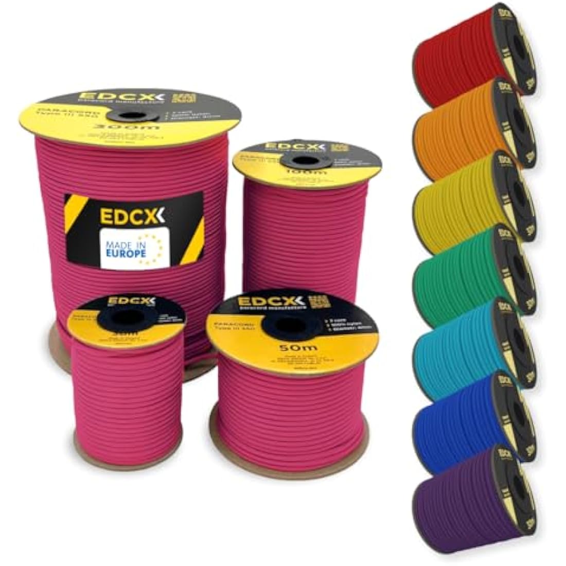 EdcX 4mm Rope 550 - Type III, 100% Rope, 7 Strand Rope, 4mm Rope in Solid Colors