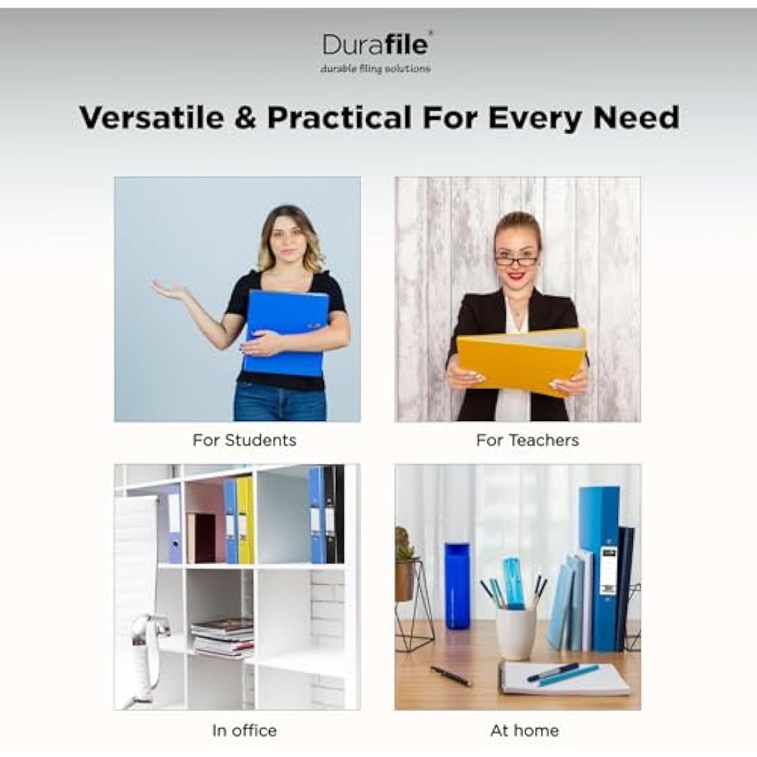 Durafile Ring Binder A4 Files, Black, Pack of 10 Folders, Heavy Duty Board Construction Folders for Paperwork Ring Binder, Ideal Folder Organiser for School, Home & The Office