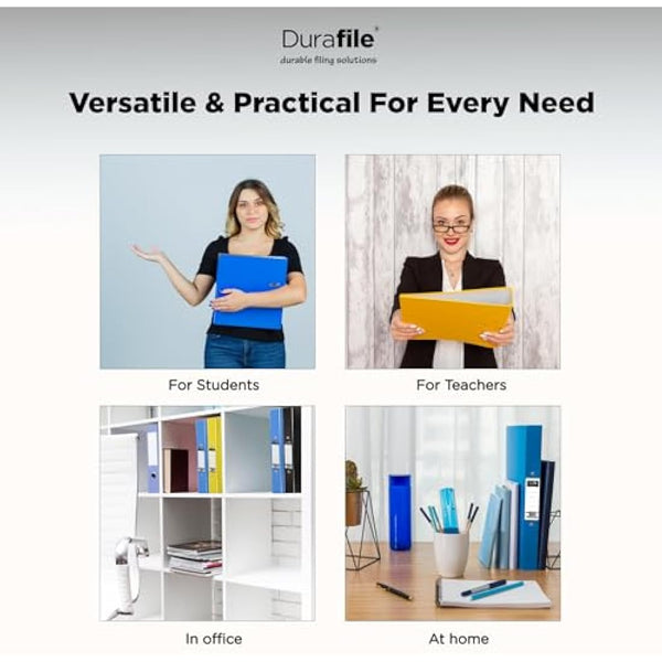 Durafile Ring Binder A4 Files, Black, Pack of 10 Folders, Heavy Duty Board Construction Folders for Paperwork Ring Binder, Ideal Folder Organiser for School, Home & The Office