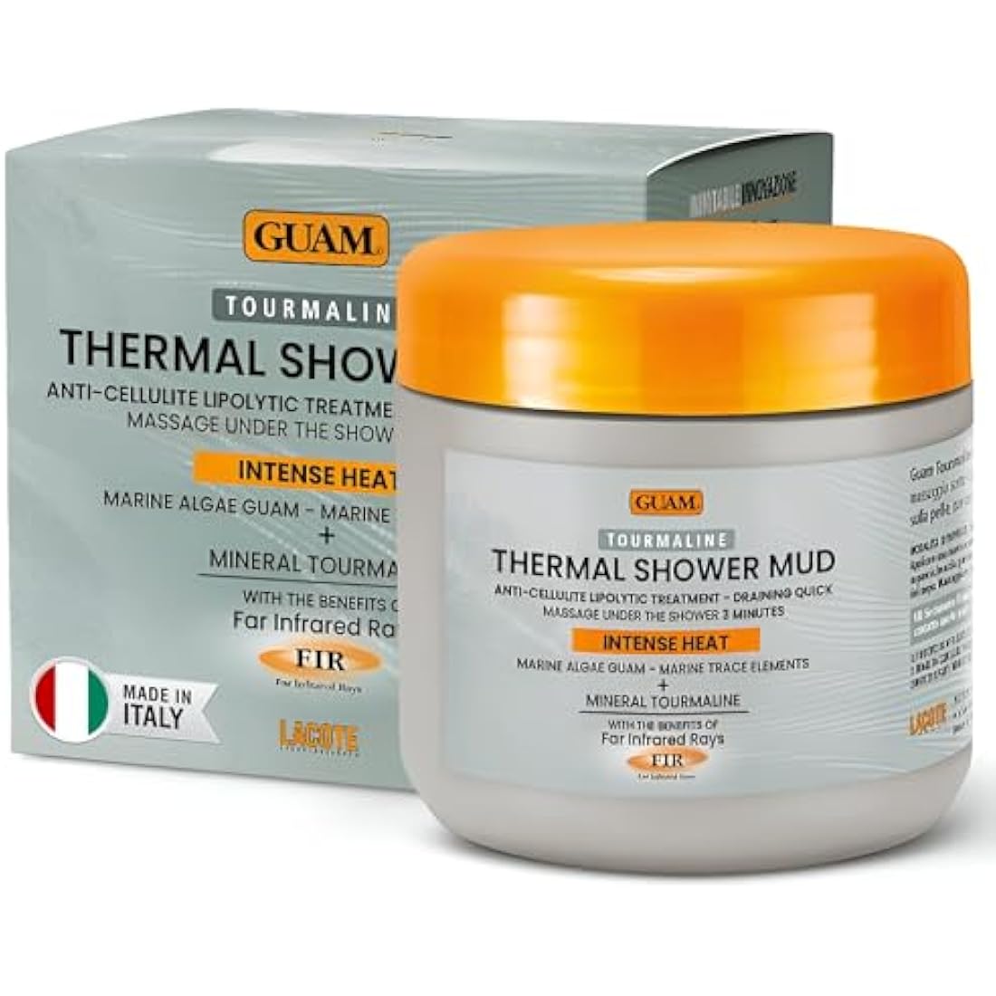 GUAM FIR Tourmaline Shower Mud Cellulite Remover – 3-Min Thermal Anti Cellulite Draining Treatment – 400ml Hot Cellulite Cream for Tummy, Legs & Buttocks – Seaweed Skin Firming, Tightening Body Mask