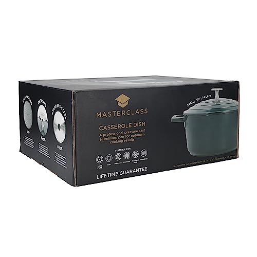 MasterClass Casserole Dish With Lid, Medium 4L/24 cm, Lightweight Cast Aluminium, Induction Hob And Oven Safe, Black