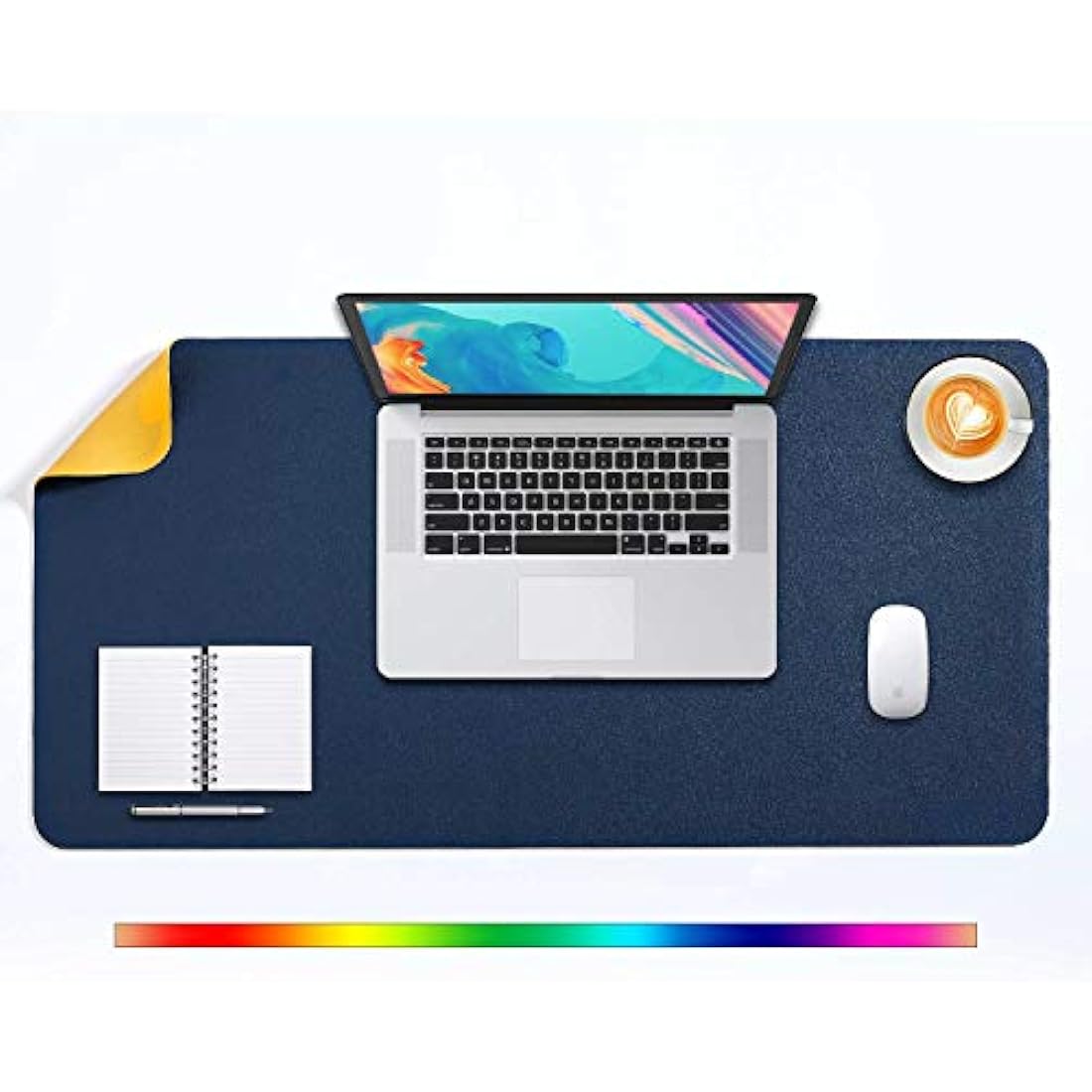 Desk Pad Large, Desk Mat, Extended Mouse Mat, Mouse Pad XL, Desk Blotter, DOBAOJIA Laptop Pad Writing Pad for Office/Home, Dual-Side Use PU Leather Waterproof 31.5" X 15.7" (Navy Blue/Yellow)