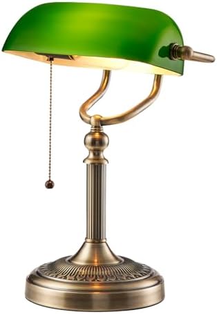 Newrays Green Glass Bankers Desk Lamp with Pull Chain Switch Plug in Fixture