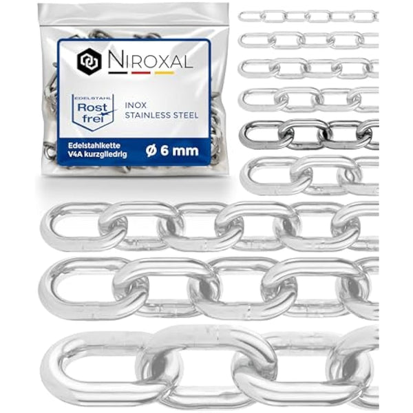 7-Meter 6-mm Thick Stainless Steel Chain V4A Short-Linked from NietFullThings on Piece Anchor Chain DIN 5685 DIN 766 7-m