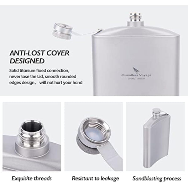 iBasingo 250ml Titanium Hip Flask with Funnel Camping Cup Outdoor Flat Alcohol Bottle Alcohol Whisky Wine Pot Mug Travel Picnic Drinking Cup Ti3063D