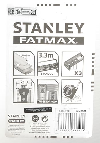 STANLEY Tape Measure Blade Armor 8 M Metric Shock Resistant with Mylar Coating and Cushion Grip 0-33-728
