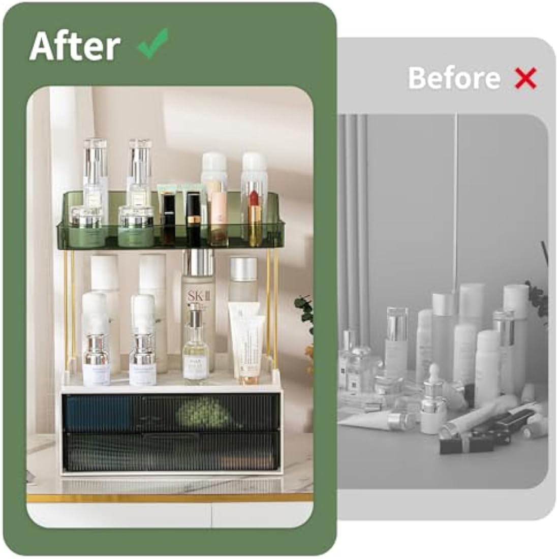 IJIAMY Makeup Organiser Storage Drawers, Cosmetic Organisers, Skincare Cosmetic Organizer, Dressing Table Organiser for Lipsticks,Jewelery, Bedroom, Bathroom