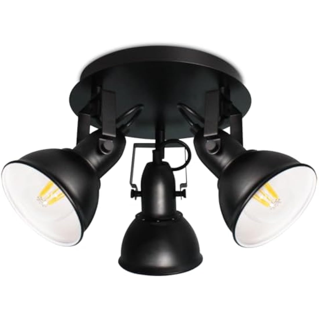 HiBay 3 Way Ceiling Light, Black Spotlight Fittings Ceilings Round Plate, Adjustable E27 Light Fitting, for Living Room Bedroom Hallway, No Bulbs