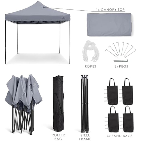All Seasons Gazebos 3x3m Heavy Duty Fully Waterproof Pop up Gazebo With Accessory Pack - Metallic Grey