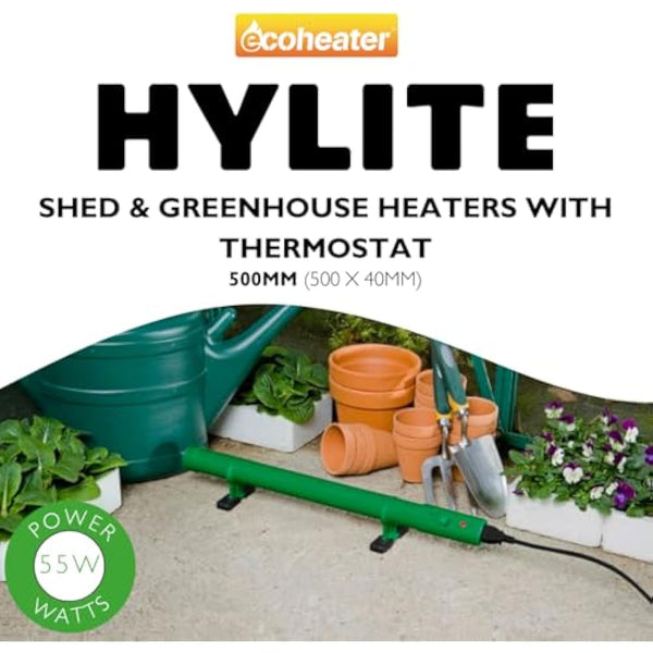 Hylite Ecoheater Greenhouse & Shed Tube Heater with Thermostat Green 500mm 55W
