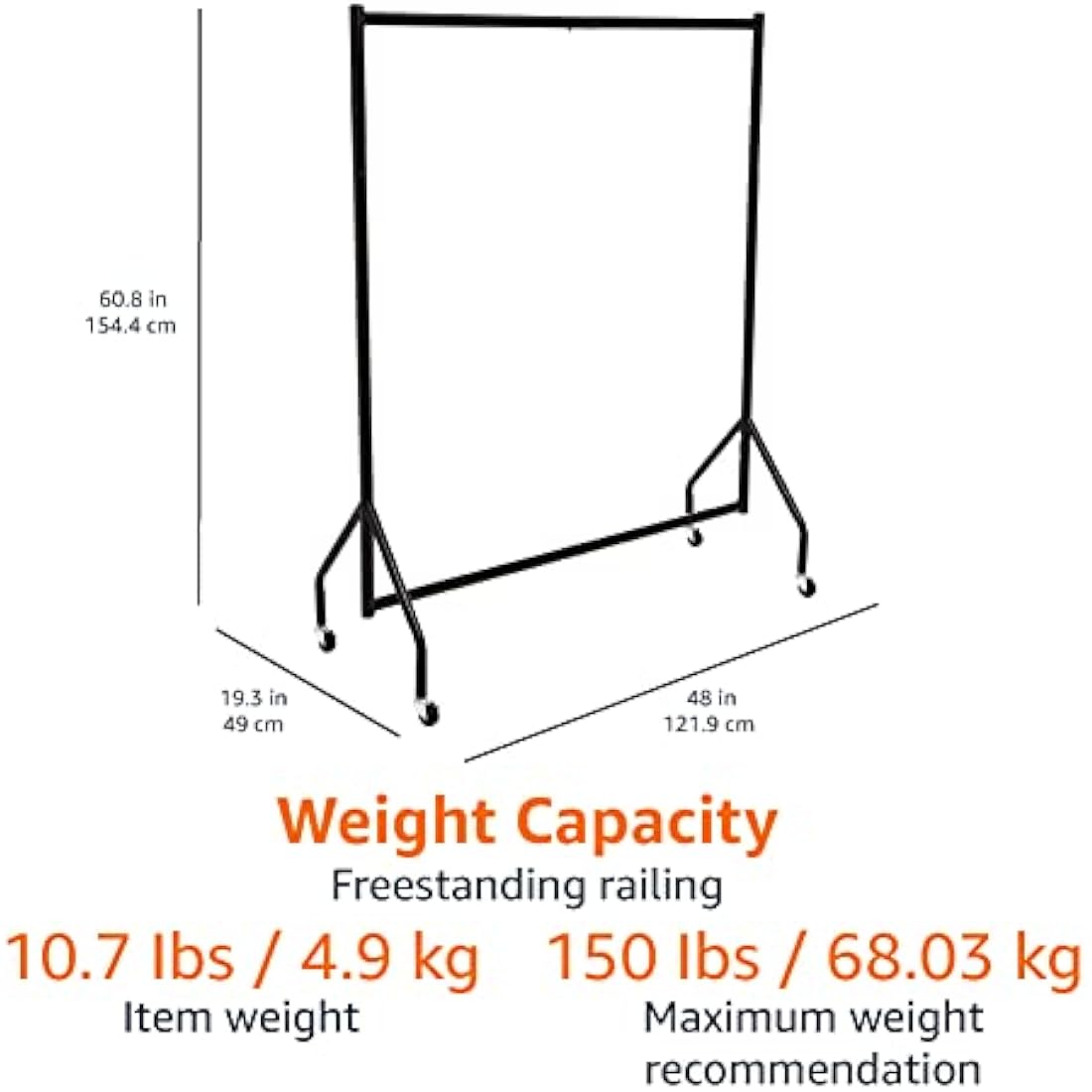 Amazon Basics Heavy Duty Clothes Rail Garment Rail, 1.21 x 1.52 m, Black