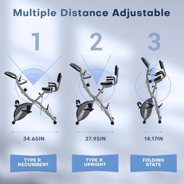 2025 New Exercise Bike Foldable with 16 Levels Magnetic Resistance, Folding Cycling Bike with LCD Display & Heart Rate Sensor, Oversized Saddle with Backrest, Foldable Fitness Bicycle For Home Gym