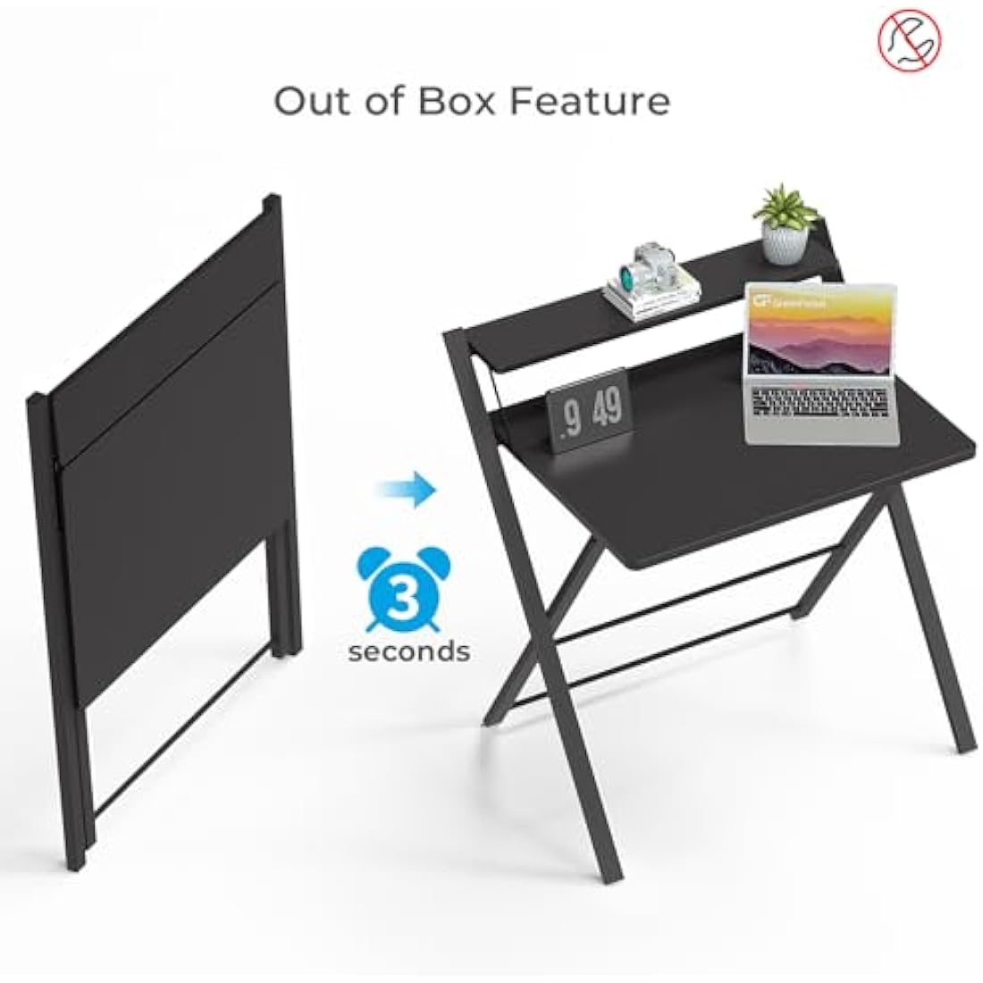 GreenForest Foldable Desk No Assembly Required,Small Desk with Monitor Shelf,Computer Desk for Small Space,Black