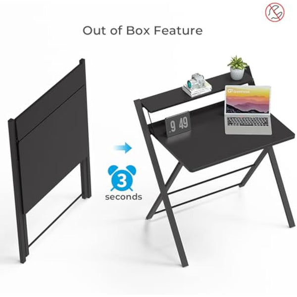 GreenForest Folding Desk No Assembly Required,Computer Desk with Monitor Shelf,Small Desk for Small Space,Black