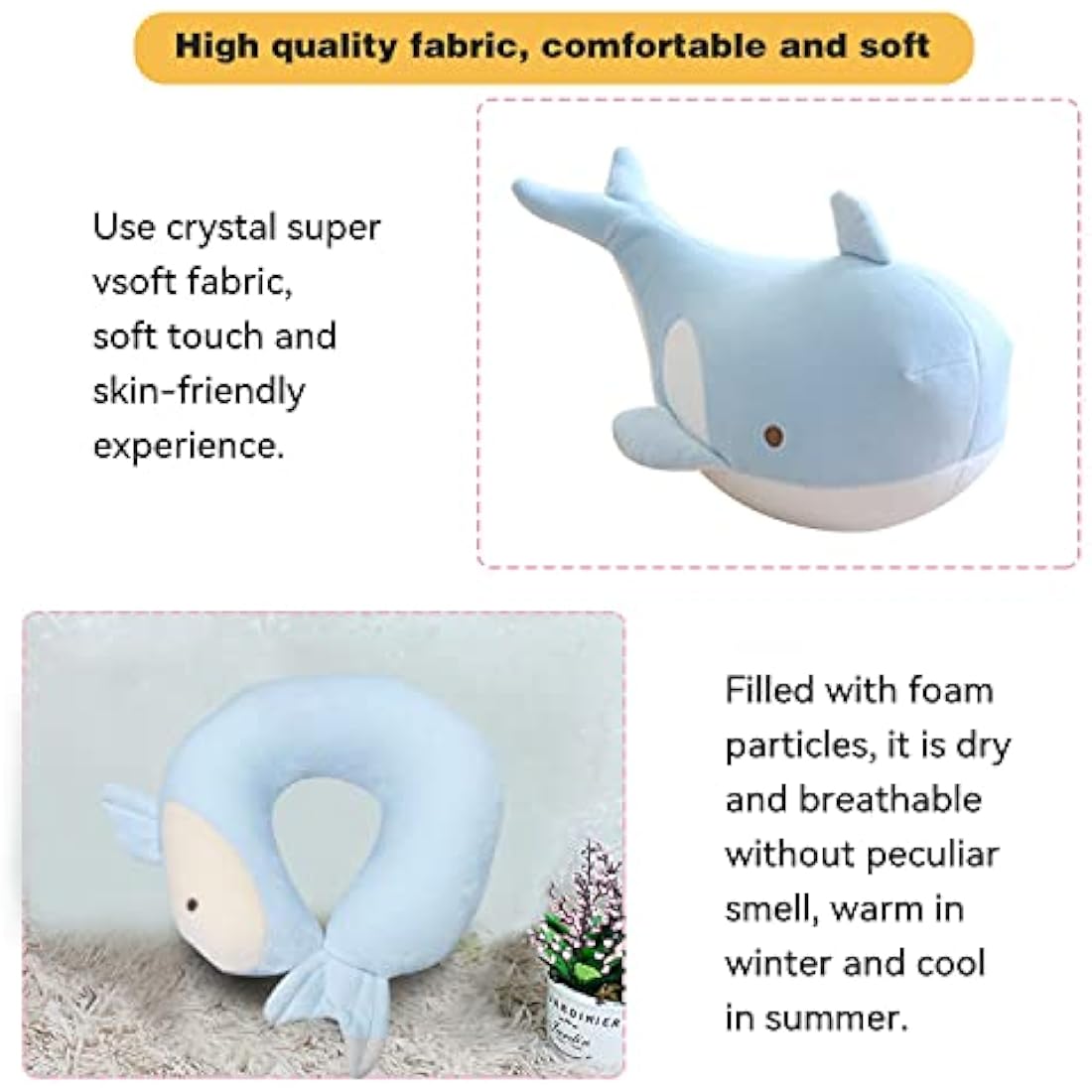 JOYRAVO Kids Travel Pillow - 2-in-1 Deformable Neck Pillow, Soft U-Shaped Pillow with Cute Plush Animals Comfy Sleep and Play Companion for Airplanes, Cars, and Travel - Blue Whale