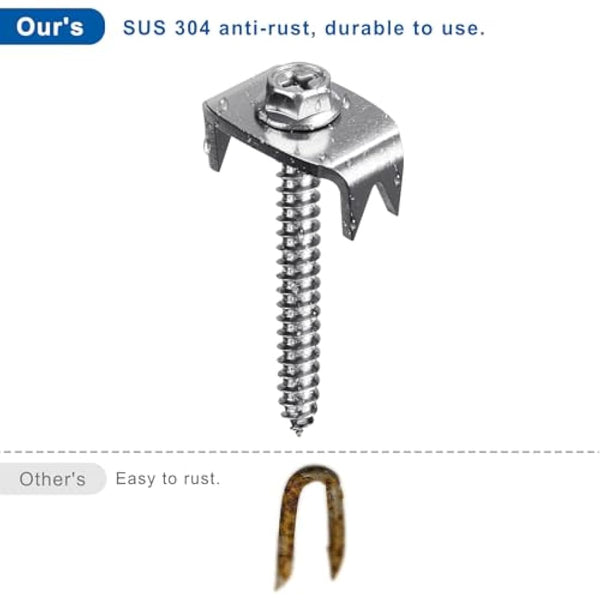 SELEWARE 200 Pcs Stainless Steel Fence Staples Fence Nails for Softwood Reusable Fence Nails for Wire Mesh & Woven Fencing, Fence Fasteners with Wire Fixer, Easy Install & Remove with Power Drill