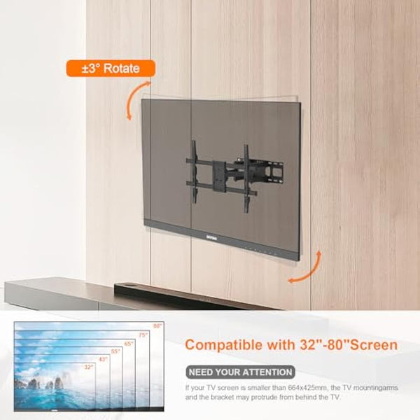 GRIFEMA GB1006-6 TV Wall Bracket for 32-80 inch, Swivel, Tilt, Extendable TV Wall Mount, up to 60kg, Max VESA 600x400mm, Universal and Slim for Flat & Curved TVs