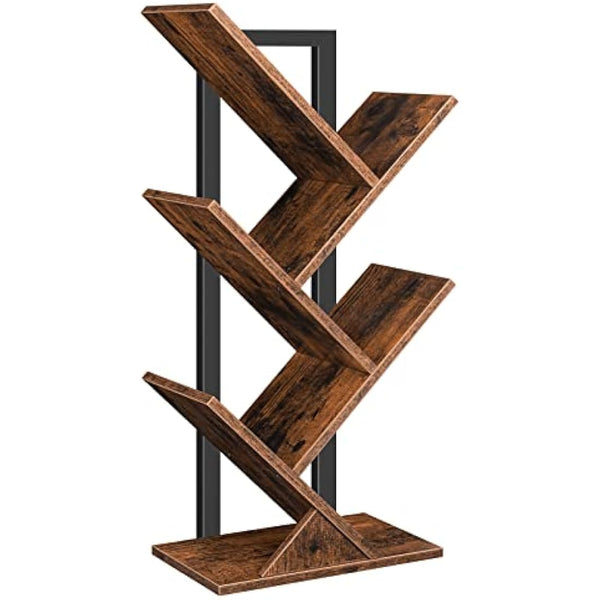 HOOBRO Tree Book Shelf 71 cm, 4-Tier Small Bookcase, Floor Free Standing Bookshelf, Desktop Bookcase, Display Book Magazine CDs Rack, Rustic Brown and Black EBF04SJ01G1