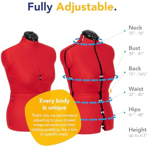 Adjustoform Sew Simple 8 Part Medium Poppy Red Adjustable Dress Form (UK Dress Size 14-20)