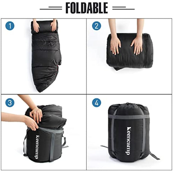 Keencamp Outdoor Sleeping Bag Ultralight 3-4 Seasons Blanket Sleeping Bag with Right Zip, Extended and Larger Sleeping Bag for Adults, Camping, Travel, Hunting, Other Outdoor Activities