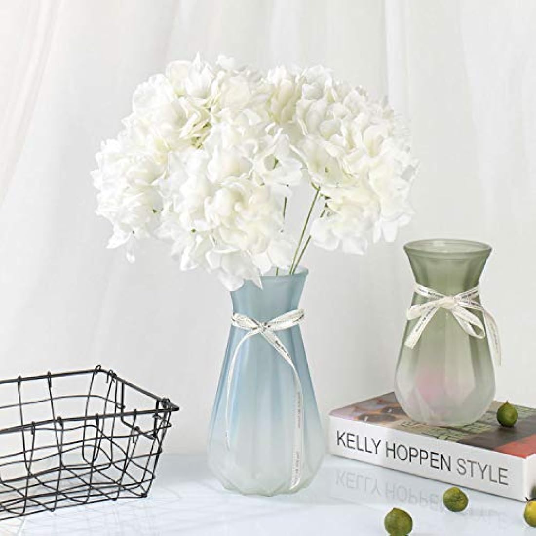 FagusHome 7 inch Silk Hydrangea Heads Artificial Flowers Heads with Stems Fake Hydrangea Flowers for Home Wedding Decor,Pack of 25 (White)