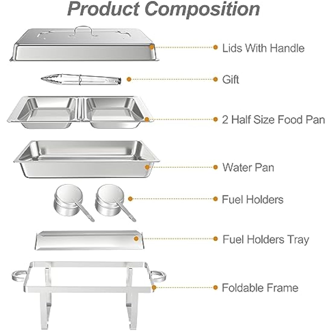 9L Chafing Dish Buffet Set,4 Pack Buffet Servers Catering Heat Container Set, Stainless Steel With Half Size Food Containers, Foldable Frames Food Warmer Set for Catering, Buffet, Wedding Parties