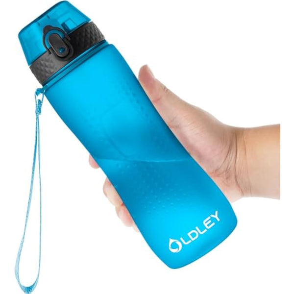 OLDLEY 750ml/25oz Water Bottles with Straw BPA Free Tritan Water Bottles for Gym School Sports Travel Leakproof Time Markings Drink Bottles Reusable Hydrate for Adult Kids Women Men(Blue, 1 Lid)