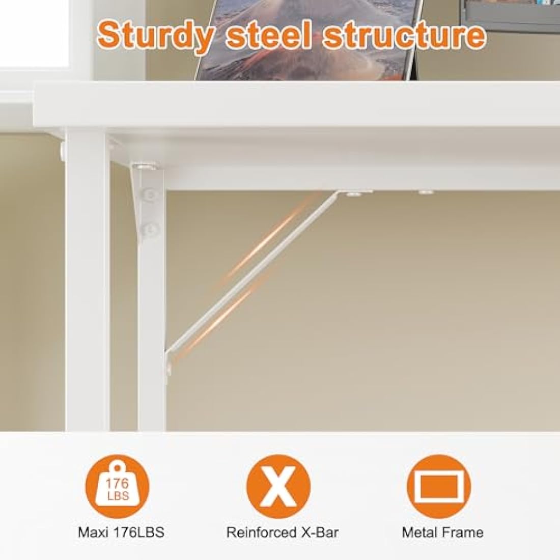 Grandder 100 cm Computer Desk, Small Home Office Desk Study Writing Kid Table, Simple PC Work Desk, Adjustable Feet, White