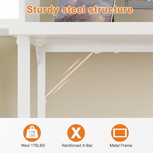 Grandder 100 cm Computer Desk, Small Home Office Desk Study Writing Kid Table, Simple PC Work Desk, Adjustable Feet, White