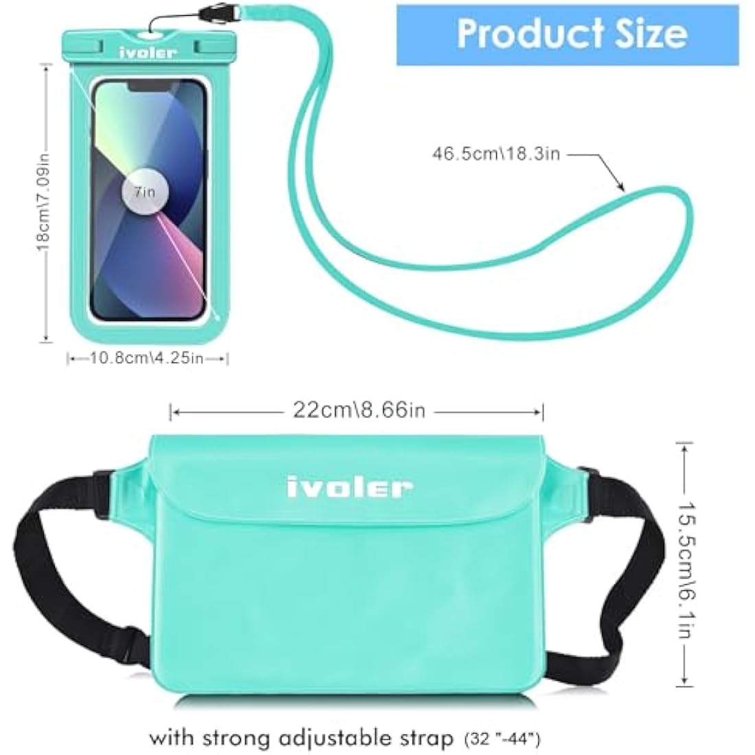 ivoler Waterproof Pouch Bag + Phone Case, Waterproof Case Dry Bag for Beach,Swim,Boating,Kayaking,Hiking,Protect Phone, Camera, Cash, Mp3, Passport, Document From Water, Sand, Snow, Dust - Green