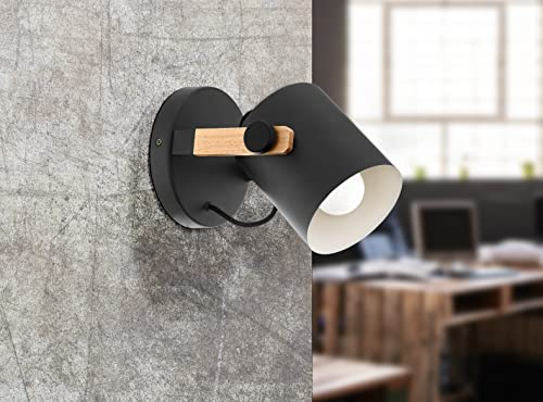 Eglo Hornwood Wall lamp, 1-Light Vintage Wall lamp in Industrial Design, Retro lamp Made of Steel and Wood, Colour: Black, Cream, Brown, Socket: E27