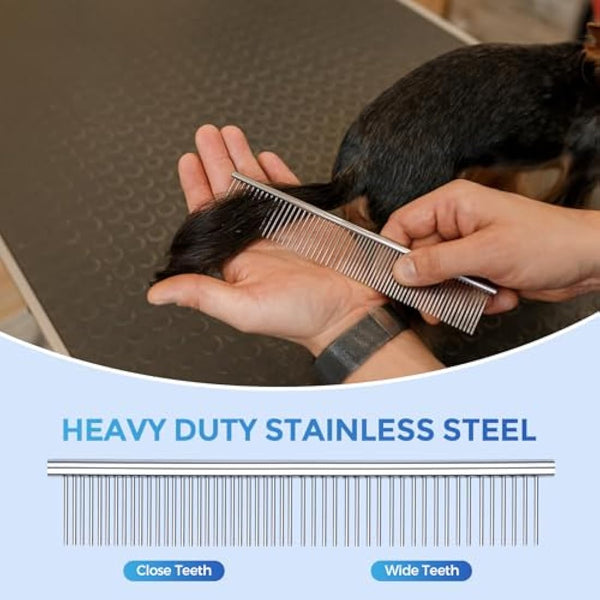 EVERESTA Dog Grooming Scissors with Safety Round Tips, Heavy Duty Titanium Pet Grooming Trimmer Kit, Professional Thinning Shears, Straight Scissors with Comb for Dogs and Cats (Set of 5)