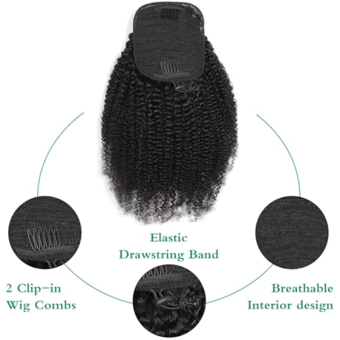 Afro Puff Drawstring Human Hair 4C Afro Kinky Curly Ponytail for Black Women - Natural Black Ponytail Extension - 16 Inch