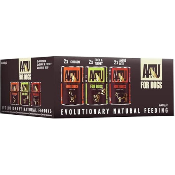 AATU Adult Dog Food Wet Tins - Variety Pack (6x400g) - Grain Free Recipe with No Artificial Ingredients - Good for Low Maintenance Feeding