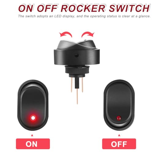 DAOKAI LED Lighted Rocker Switch 12V 30A SPST 3 Pin ON Off Toggle Switch Illuminated Red Lighted Oval Shaped Switch for Automotive Truck RV Boats - 5pcs