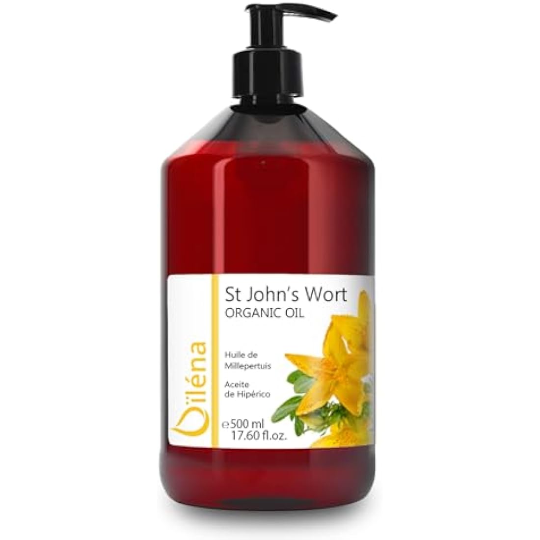 Oïléna - St. John's Wort Hypericum Oil 500 ml | Natural Cold Pressed Massage Oil | Body & Face Relaxing Oil | Anti Stretch Mark & Hydrating Skin Care | Regenerative Skin Oil, 500 ml Pack