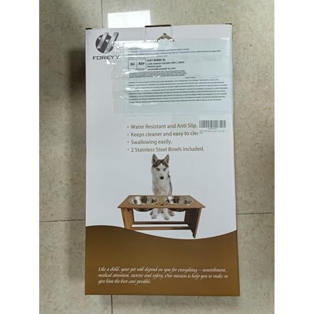 FOREYY Raised Dog Bowls for Cats and Dogs - Bamboo Elevated Dog Cat Food and Water Bowls Stands Feeder Dishes with 2 Stainless Steel Bowls and Anti Slip Feet (Large - 25.4 cm high)