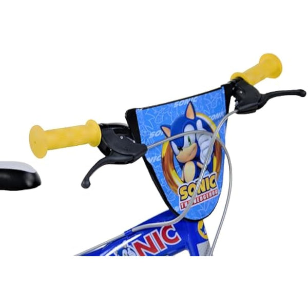 Dino Bikes, 614-SC Kids Bike Bicycle, Sonic The Hedgehog, 14 inch with training wheel with stabilisers and drinks bottle, suits child 4-7 Years, Blue, Yellow, Red